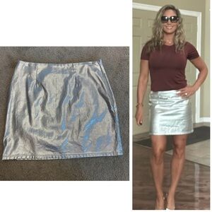 Joe fresh metallic silver denim miniskirt Sz 4 shiny party Vegas clubwear NWOT